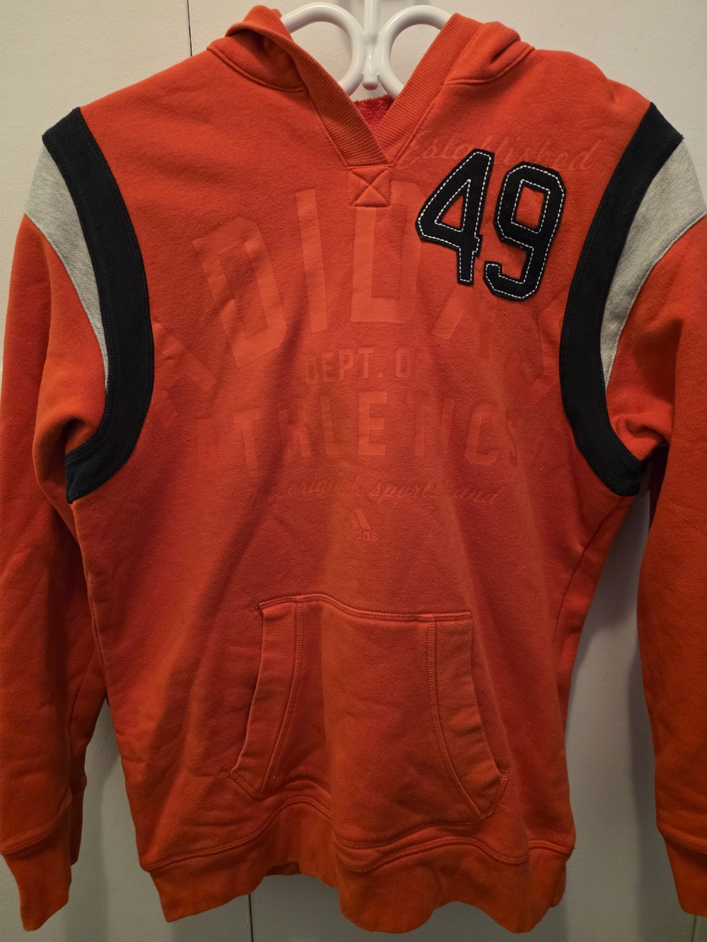 Adidas Orange Hooded Crewneck with Black & Gray Accents